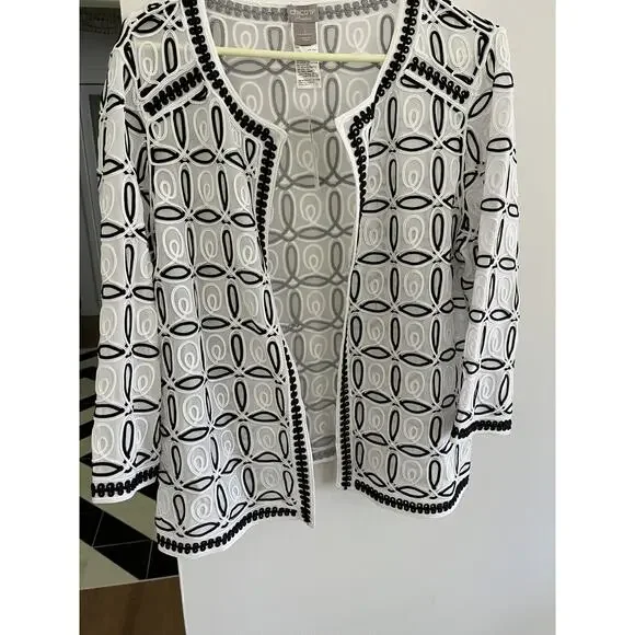 Chico's Traveler 2 (14-16) Jacket Black White Jacket Sheer Mesh Packaable NEW! - Picture 10 of 10